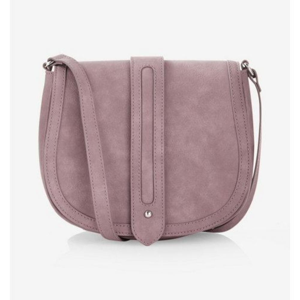 Express Faux Suede Trapunto Stitch Crossbody Saddle Bag